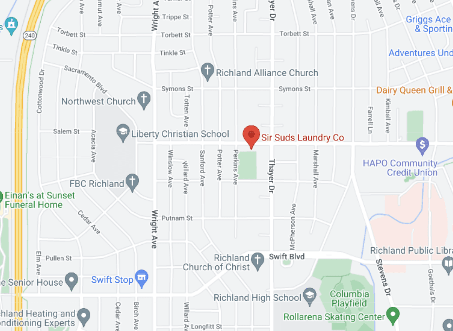 Photo of Google maps showing the location of Sir Suds in Richland WA